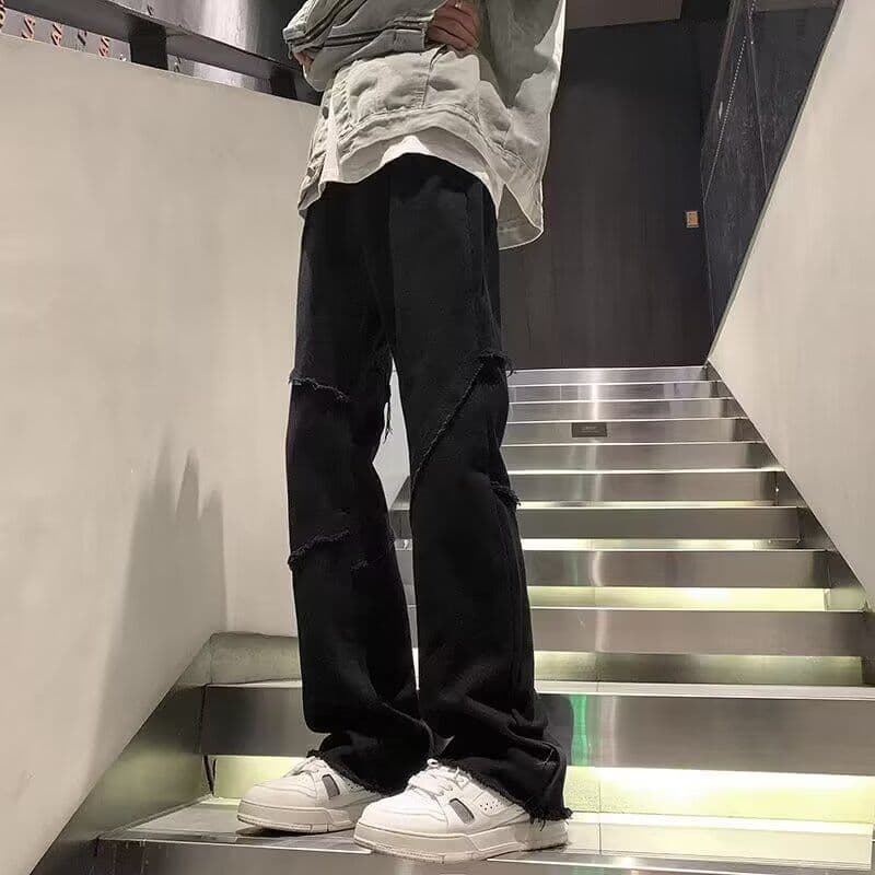 Men's American High Street White Solid Color Jeans, High-End Ins Style, Yuppie Handsome Slim-Fit Loose Raw Hem Micro-Pants