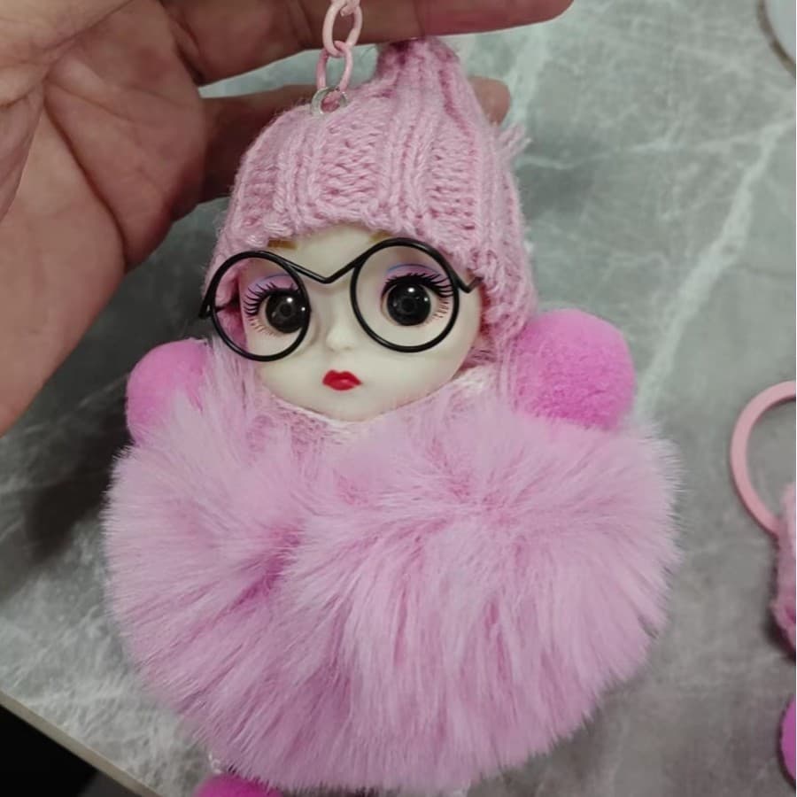 Rabbit Fur Cute Big Eye Doll Color Keychain Glasses Trendy Plush Bag Pendant Accessories Manufacturer Wholesale
