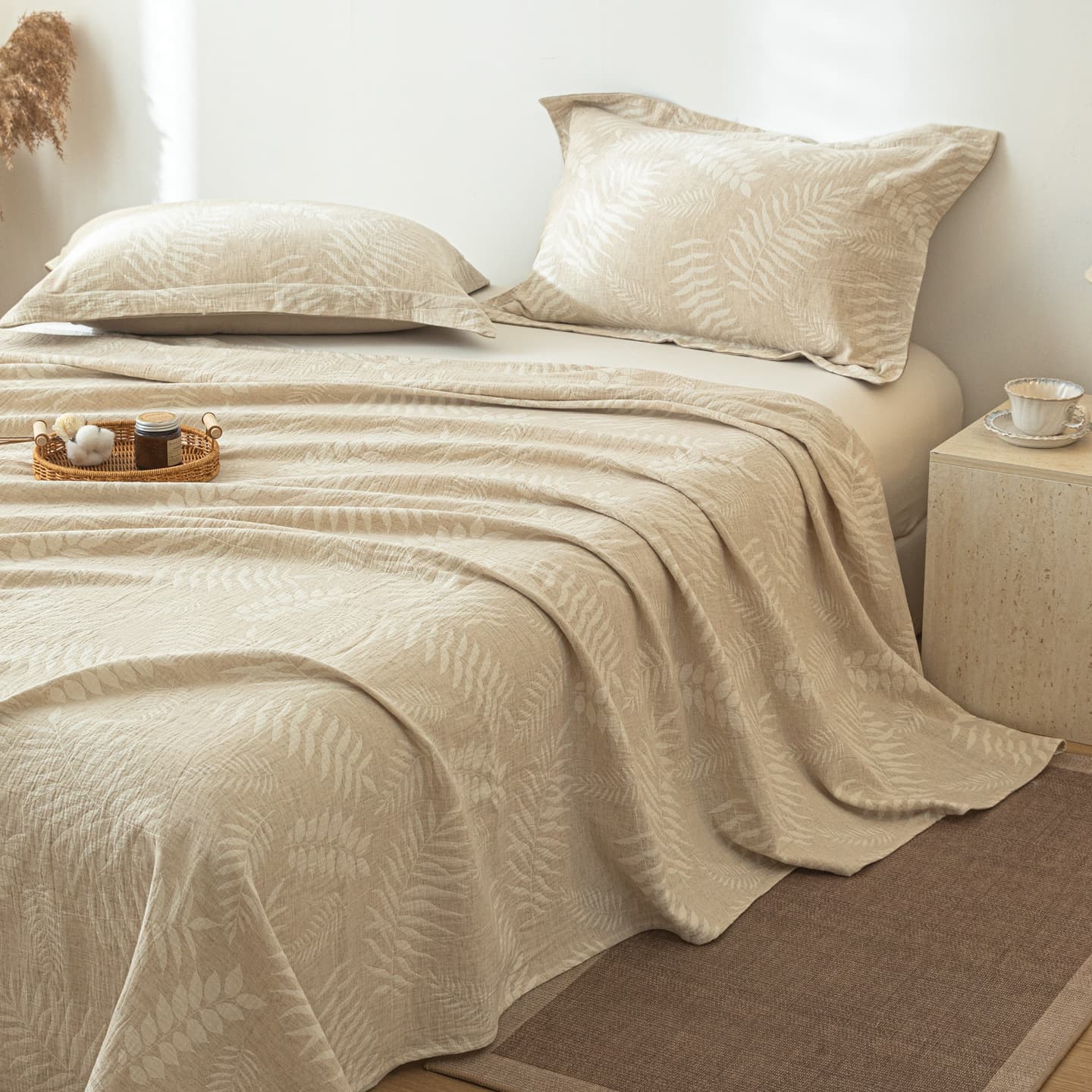 Class A Cotton-Linen Jacquard Fitted Sheet, All-Season Long-Staple Cotton Three-Piece Set, Dormitory Pure Cotton Flat Sheet, Single Sheet for Home Use