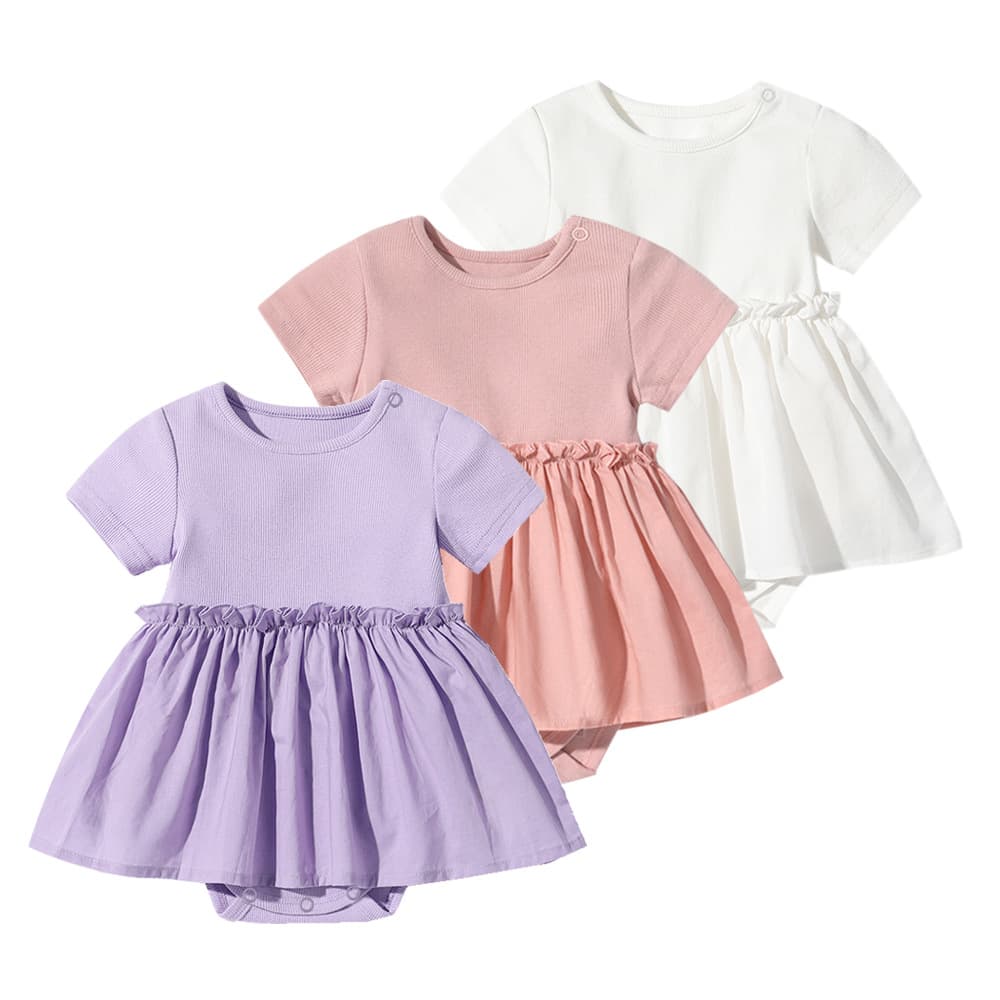 Baby Summer Short Sleeve Bodysuit Dress Lightweight Newborn Girl Fresh Bodysuit Dress