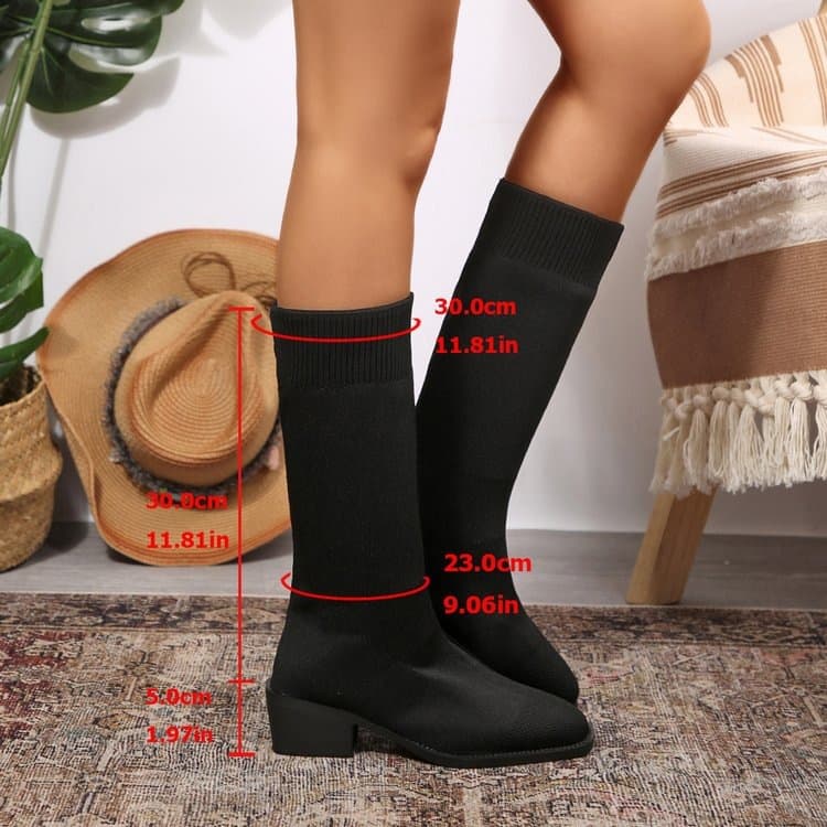 Cross-Border Women Shoes 2026 European American Knitted Autumn Spring Ankle Boots Pointed Toe Chunky Heel Women Single Shoes Slim Boots Mid Heel Short Boots