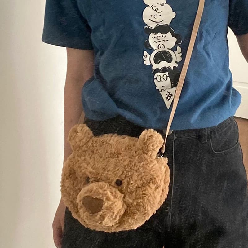 2025 New Barcelona Bear Bag Cute Cartoon Plush Doll Bear Head Bag Doll Backpack Women's Crossbody Bag