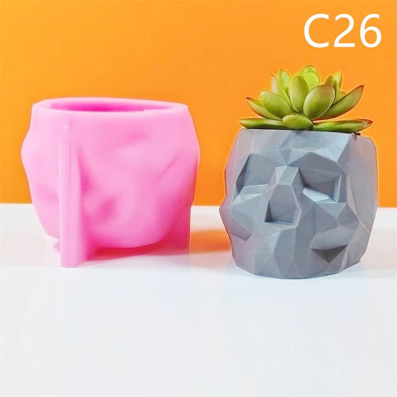 Geometric Faceted Skull Flower Pot Silicone Mold, Handmade DIY Plaster Cement Succulent Plant Pot Mold C26