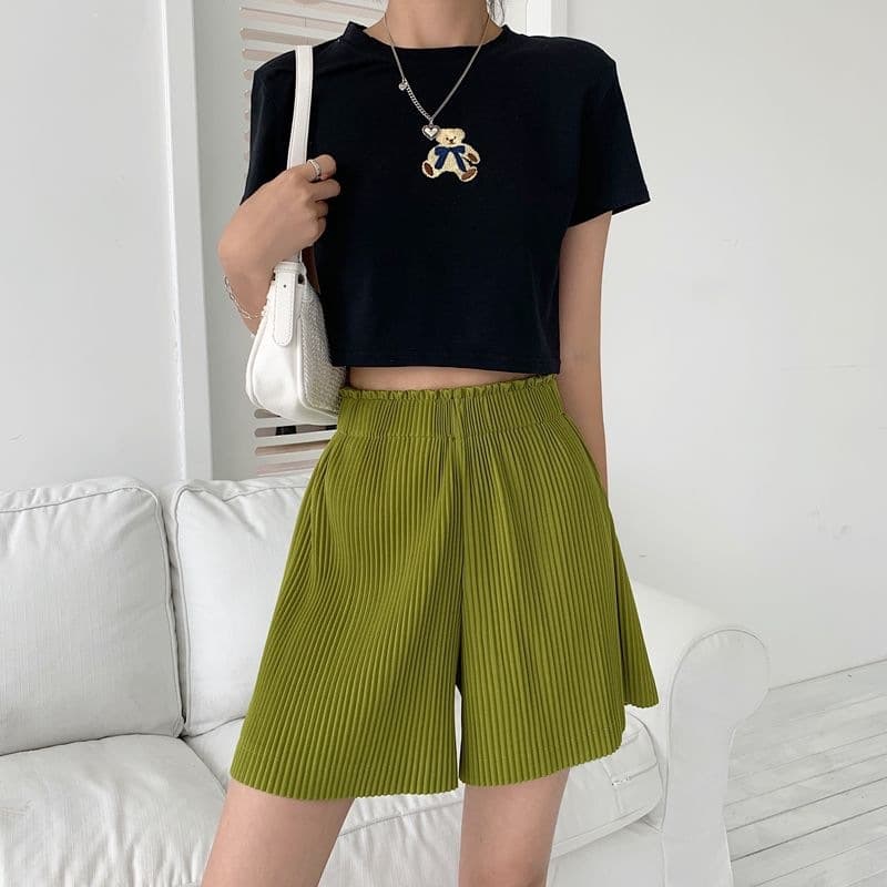 Shorts for women, summer trend, Korean version, pleated new style, high-waisted five-quarter pants, casual, versatile, loose wide-leg pants for outer wear