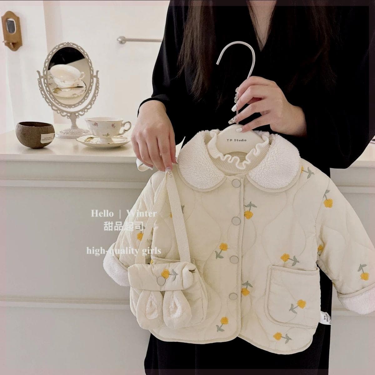 Girls Cotton Coat Winter Jacket Thickened Lined Kids Cotton Padded Coat Baby Warm Winter Outfit