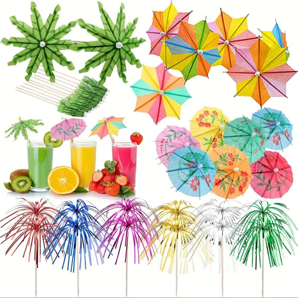 Ready Stock Cocktail Decorative Umbrella-shaped Bamboo Picks, Dessert Cake Fruit Picks, Small Umbrella Picks