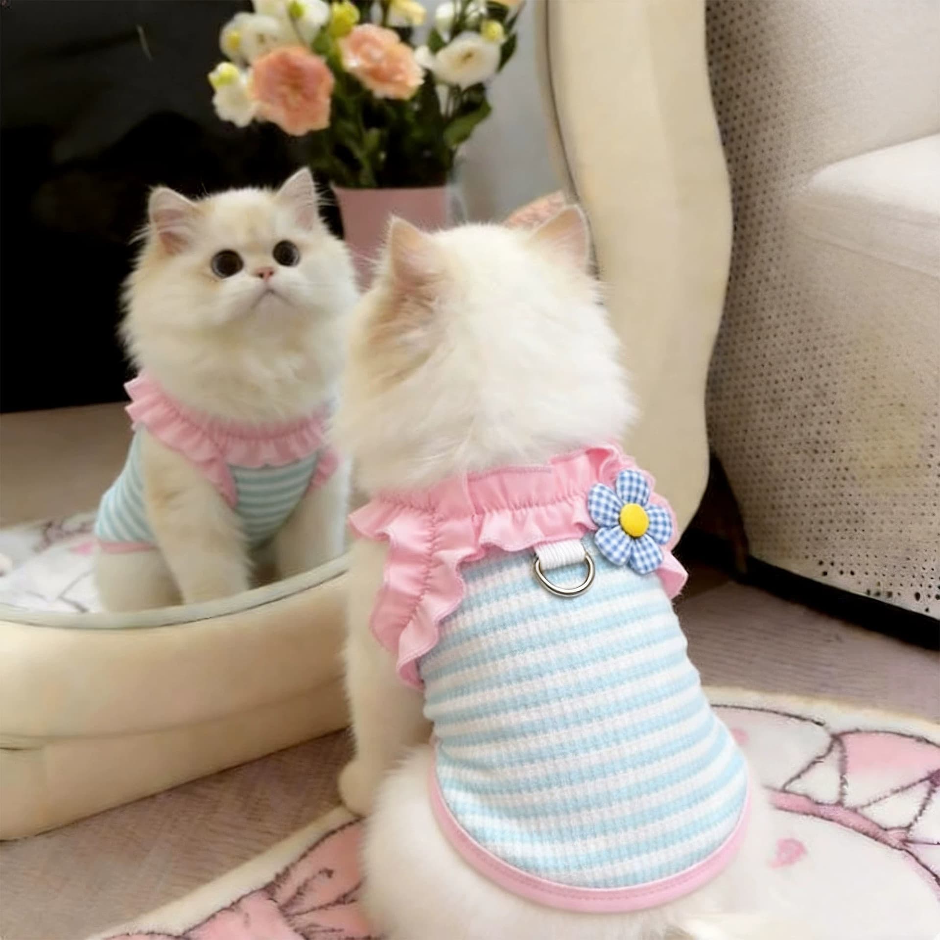 New Style Cat Clothes Summer Breathable Princess Style Fresh Small Flower Suspender Leash for Kittens Summer Clothes