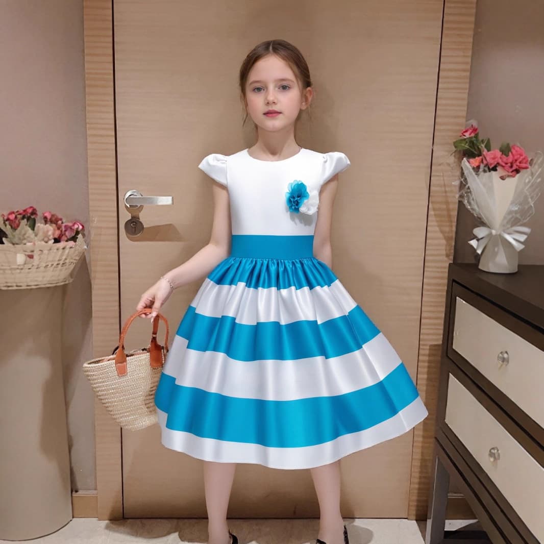Girls' Cross-Border Dress Performance Outfit Printed Vest Gown Pleated Children's Bow Princess Dress K7