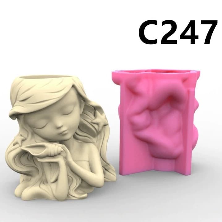 Ocean Girl Doll Silicone Mold Fleshy Flower Pot Glue Gypsum Ornament Mold C247