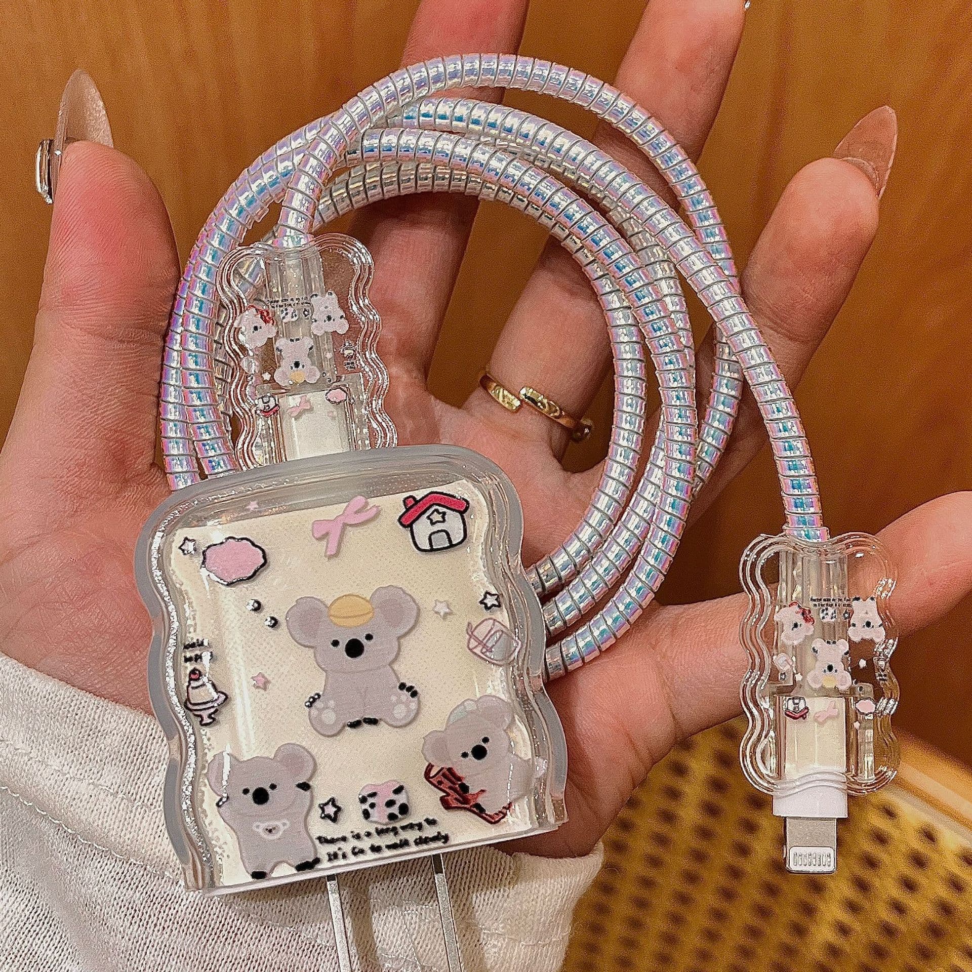 Cartoon Koala Animal Compatible Apple 17 Charger 20W Protective Case Charging Head Cover Bite Cord Anti-Bend Wave