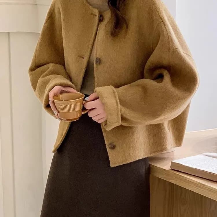 Round-Neck Short Double-Faced Wool Coat Women's 2026 Winter Korean Loose Elegant Chanel-Style Wool Jacket