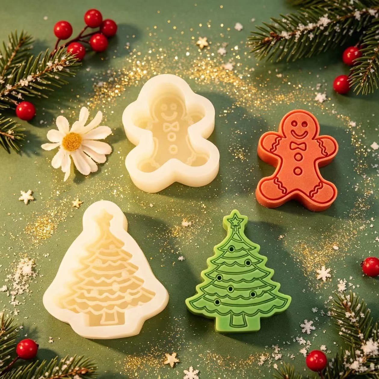 Cartoon Christmas Tree Gingerbread Man Aromatherapy Candle Baking Silicone Mold Series Handmade Soap Cake Baking Epoxy Mold