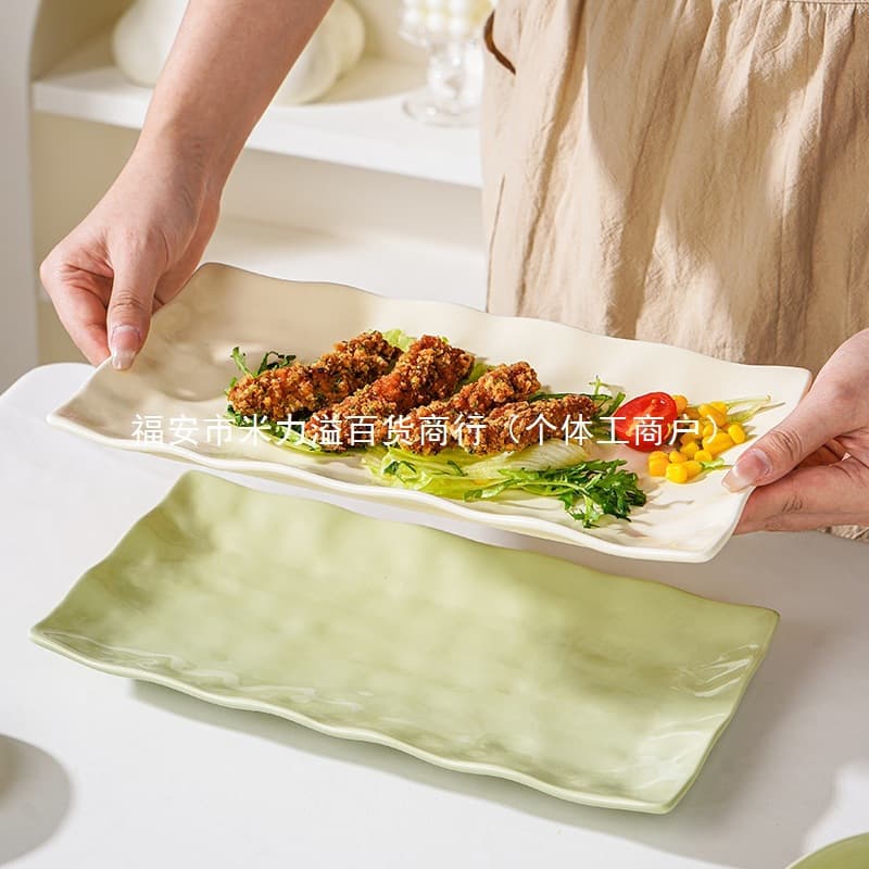Cream Style Fish Plate, Household Ceramic 2024 New Trendy Steamed Fish Dish 12-Inch Long Plate