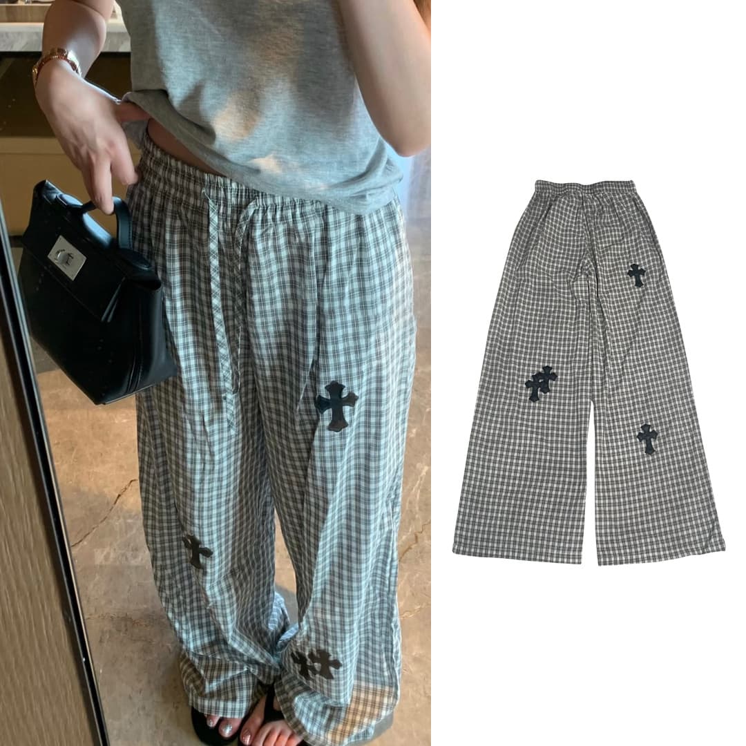 26ss New Season All-Season (High Version) CH Vintage Plaid Casual Pants Washed Process Cross Elastic Waist Casual Pants