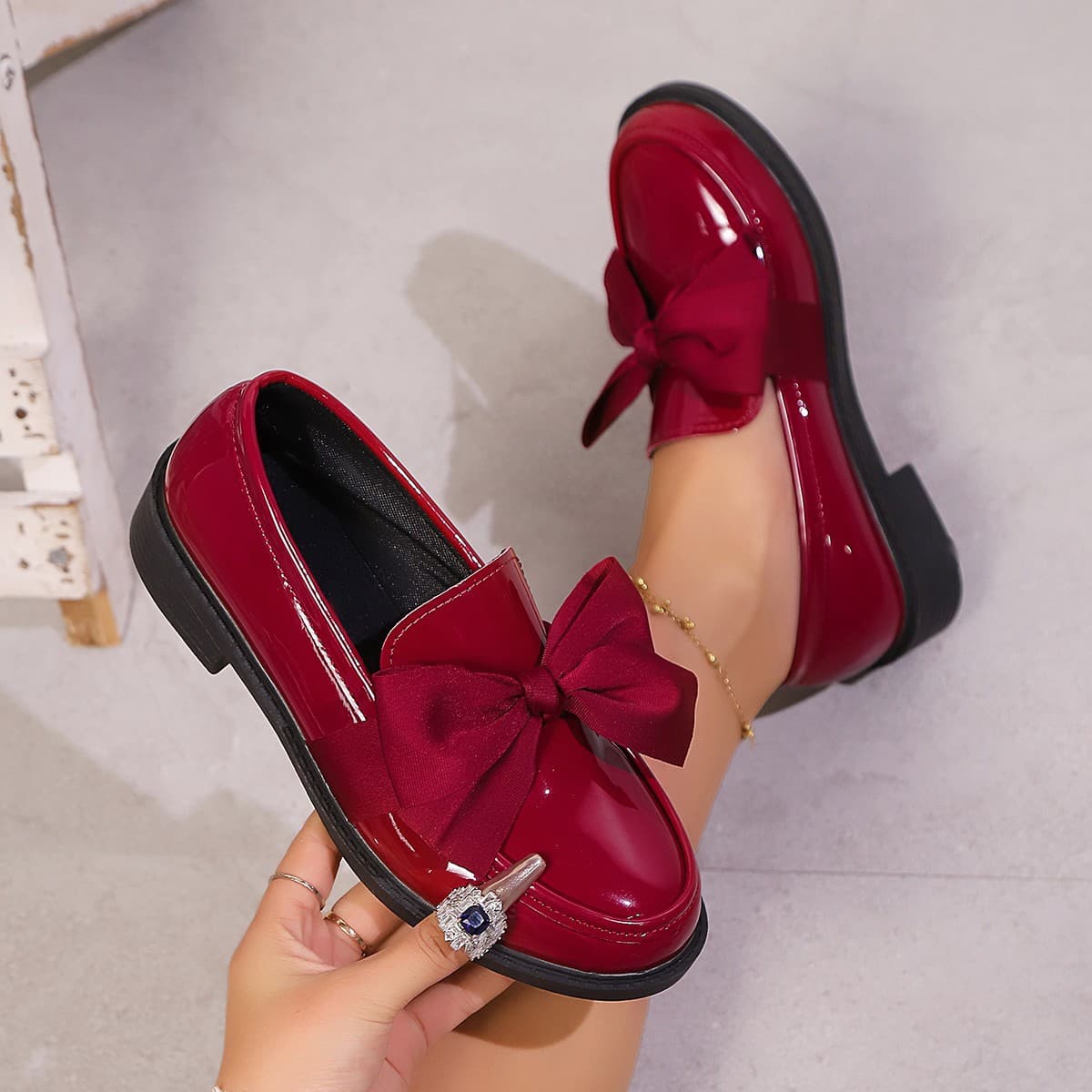British Style Leather Shoes 2025 Autumn New Versatile Flat Women's Shoes Multi-Color Bow Knot Slip-On Loafers