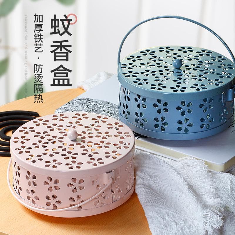 Mosquito Coil Tray Holder for Home, Iron Mosquito Coil Stand with Fireproof and Heatproof Lid, Indoor Creative Incense Burner Box