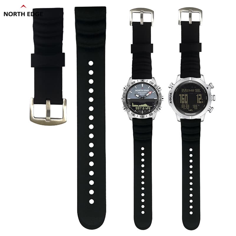 24mm Silicone Rubber Smartwatch Band Fishing Diving Anti-slip Buckle Watch Strap Sports Style Compatible with NORTH EDGE Model