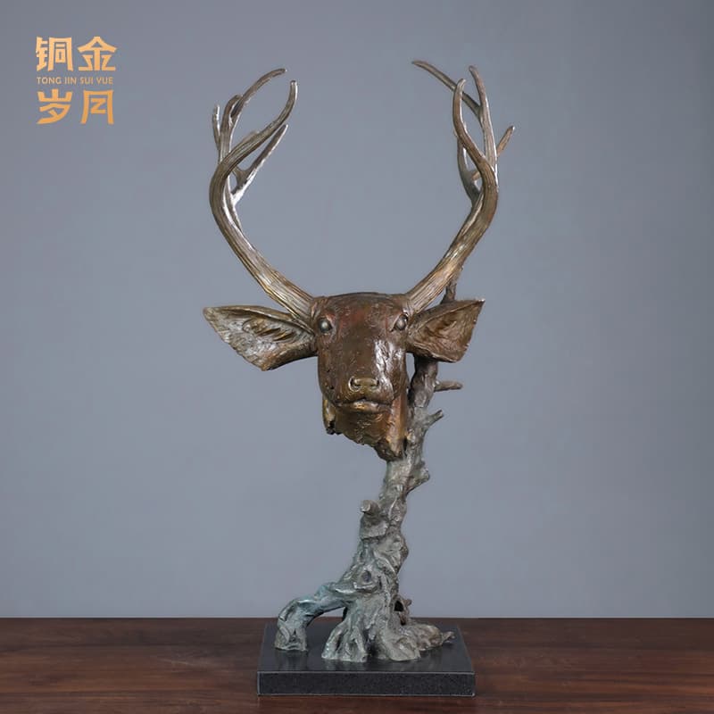 Copper Art Square Yilu Youcai brass simulated deer head and antlers ornaments animal heads metal bronze statues home decoration