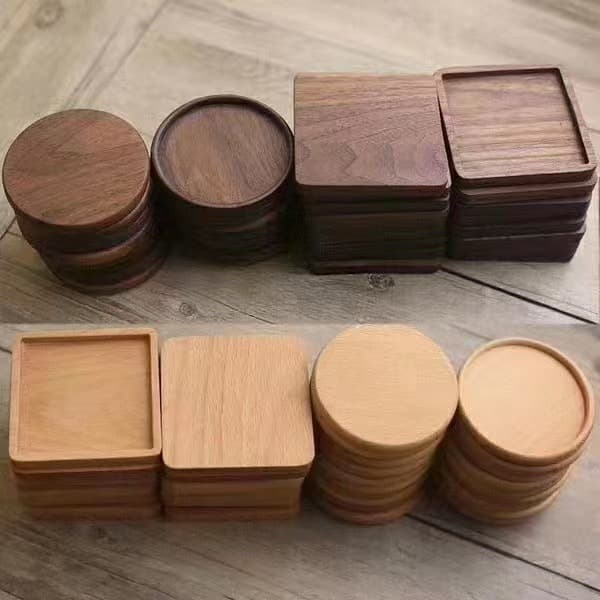 Solid Wood Coaster Black Walnut Cup Mat Heat Insulation Wooden Creative Beech Round Square Tray Coaster