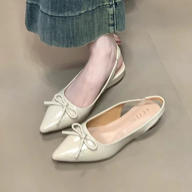French-style elegant wrap sandals for women 2026 spring/summer new butterfly bow backless flats to match dresses pointed toe evening shoes