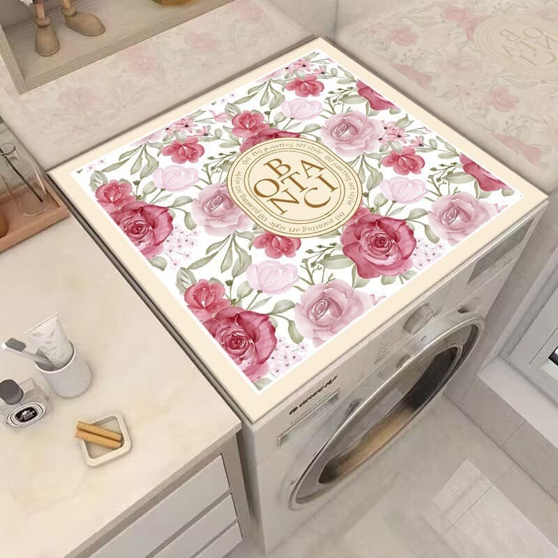 Floral Silicon Damp Proof Mat for Washing Machine Tumble Dryer Microwave American Country Style Dustproof Pad Kitchen Bathroom