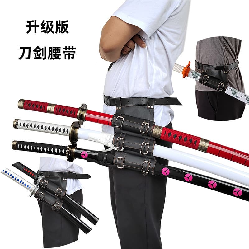 Hot Selling Cosplay Demon Slayer Zoro Wooden Sword PU Plastic Sword Rack Accessories Anime Sword Belt