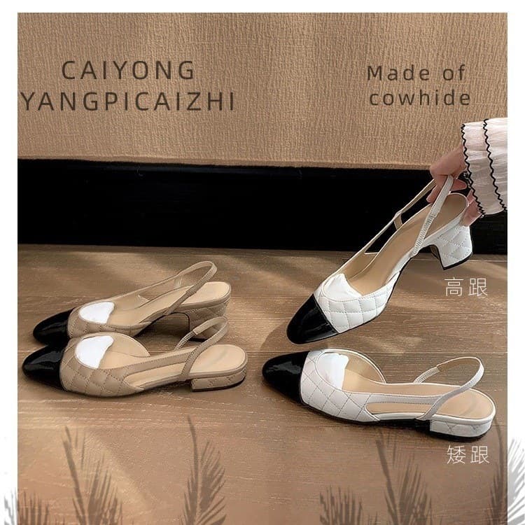 2026 New Style Paris Open-Back Women's Shoes ~ Chanel-Style Diamond Quilted Toe Strap Chunky Heel Open-Back Sandals High Heels French Style