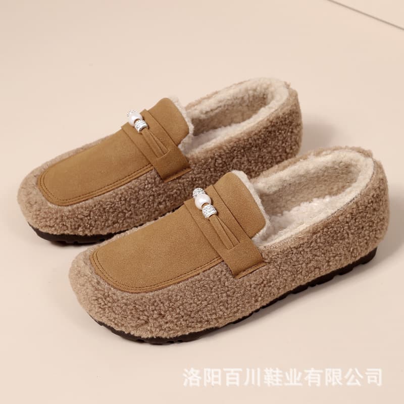 Cotton Shoes Bean Shoes Women Winter 2024 New Plush Thick Warm Fashion Comfortable Cotton Boots Slip-On Furry Shoes