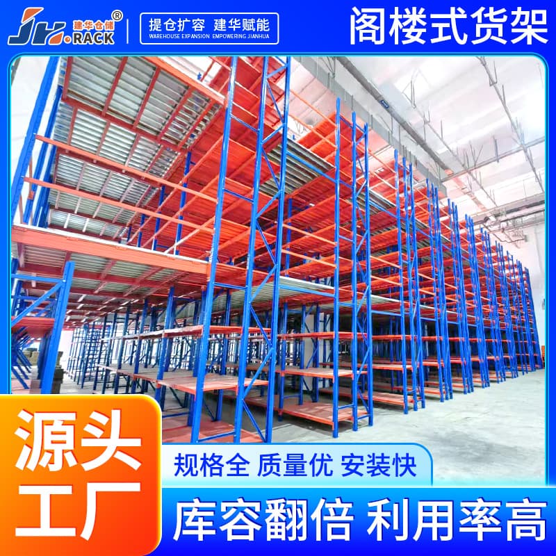 Factory custom attic shelving, on-site measurement, two-story attic platform shelving construction, heavy storage racks