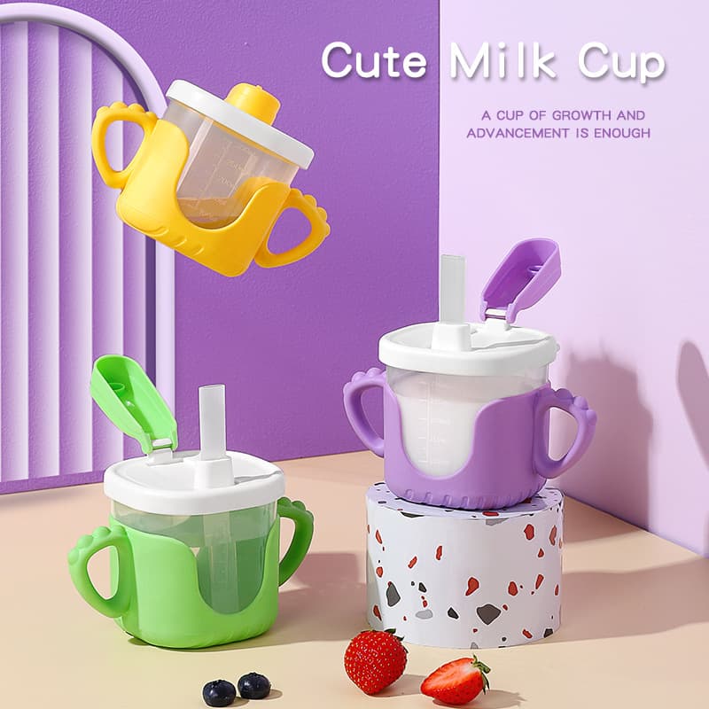 Kids Milk Cup Toddler Straw Bottle Plastic Cartoon Drinking Training Cup Straight Drink Cup Anti-Drop