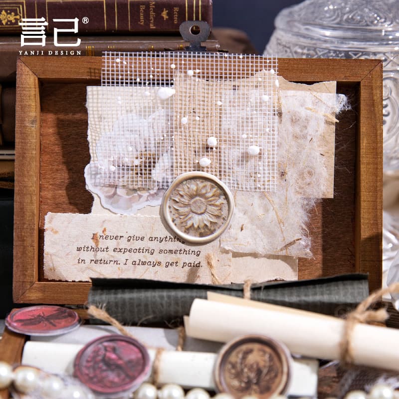 Yanji Retro 3D Sticker, Time Letter Series, Wax Seal Themed Decorative Set, Single Sheet, 6 Styles