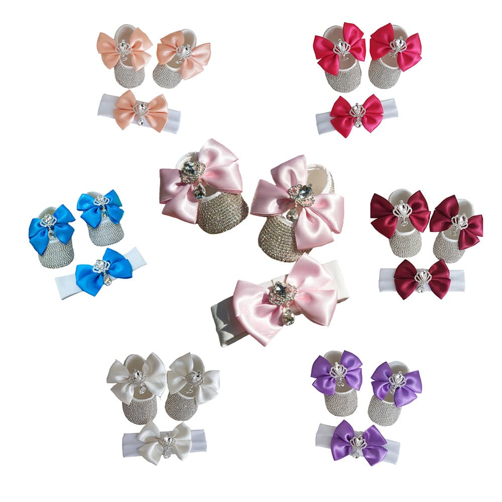 Baby Photography Props Princess Shoes Headband Crown Crystal Drill Baby Walking Shoes Soft Bottom Suit