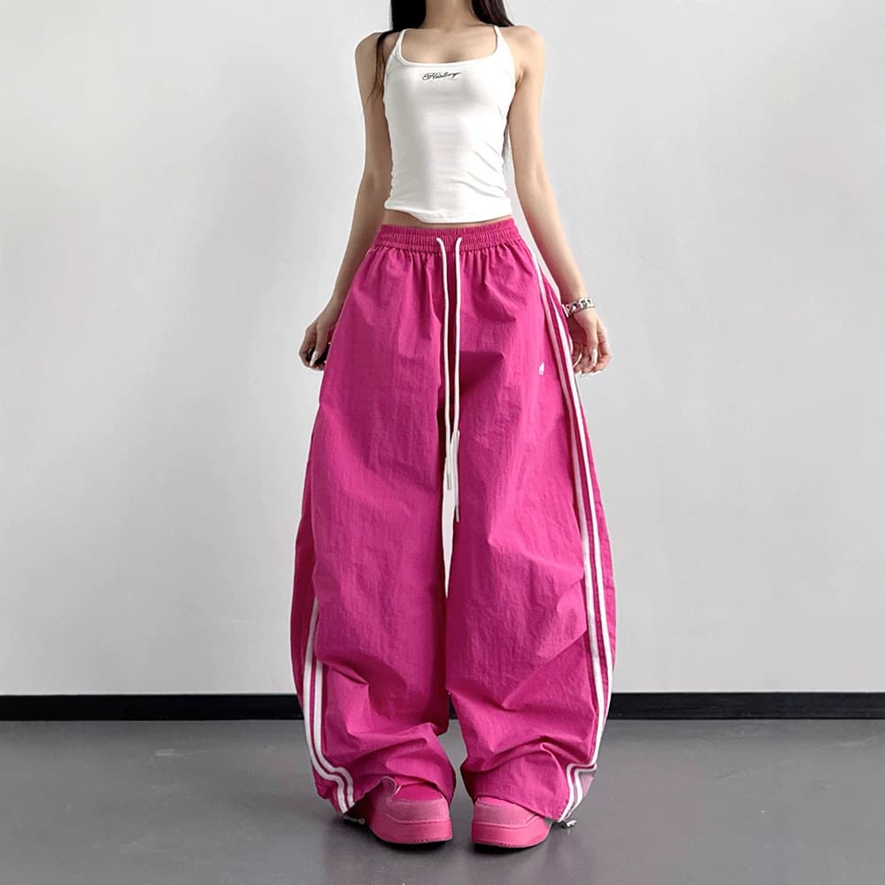 2026 Spring New Retro American Lazy Style Wide-Leg Striped Patchwork Dance Jazz Casual Pants Trendy