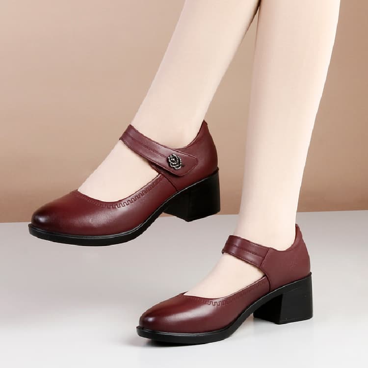 Foreign Trade Genuine Soft Leather Soft Sole Loafers for Women, 2025 New Mid-heel Mom Shoes Chunky Heel Flat Round Toe Korean-style Leather Shoes