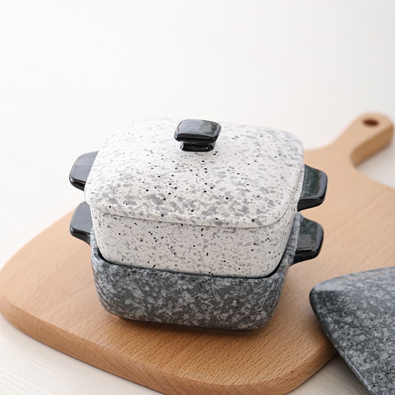 Su-style Ceramic Home Baking Pan, Internet Famous Square Modern Two-Pack with Lid, Ceramic Steaming Cup, Light Luxury Maifan Stone