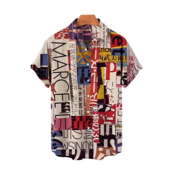 Men's Hawaiian Shirt Breathable Loose Short Sleeve with Love Graffiti Print European and American Fashion Shirt
