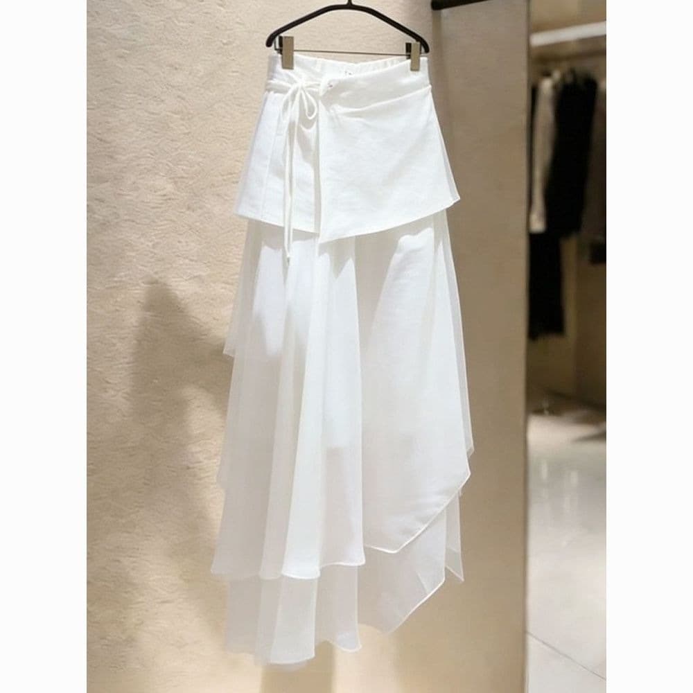 White Skirt Women 2026 Summer New Fashion High Waist Tie Waist Cover Hip Slim Design Gentle Style Long Skirt