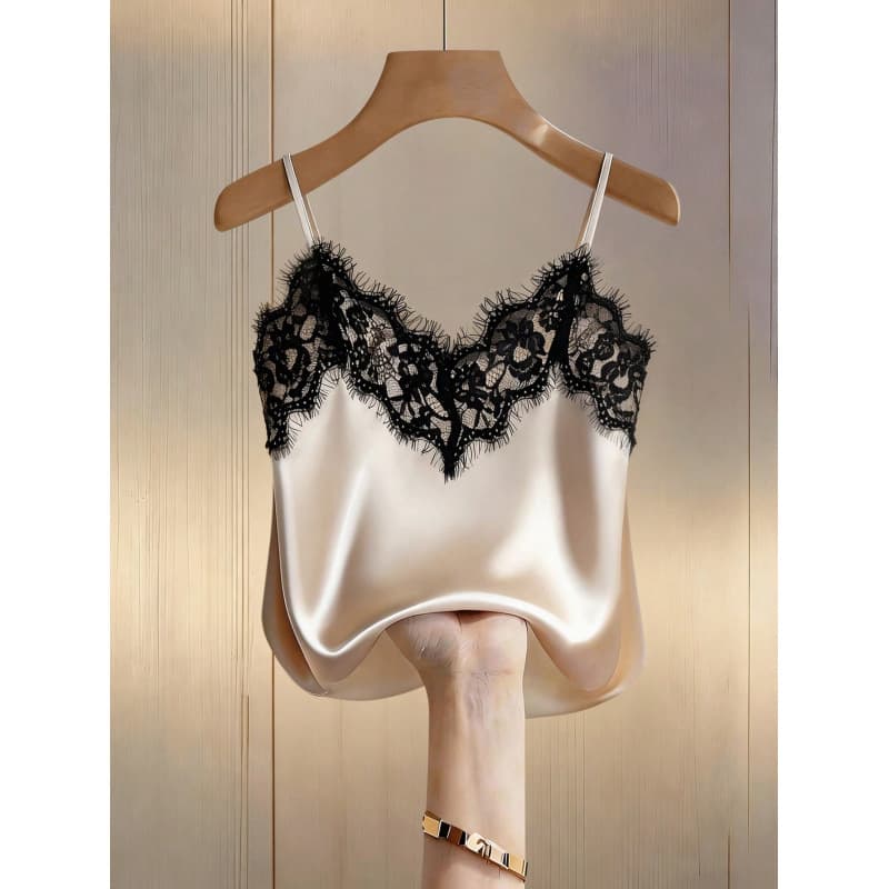 Women's new summer style French elegant and fashionable lace splicing knitted satin halter top
