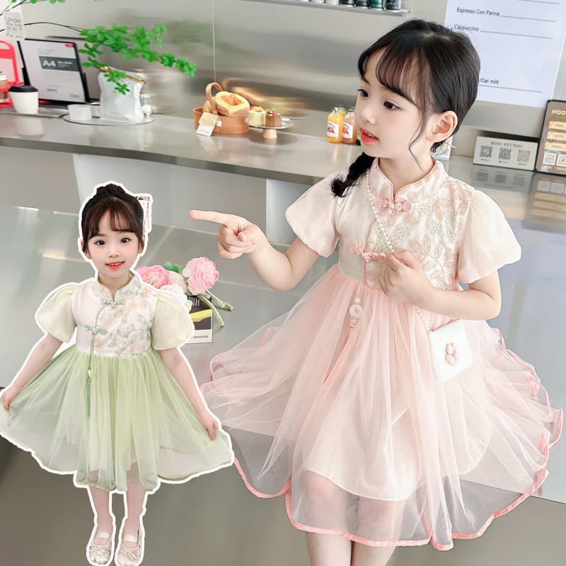Girls Summer Hanfu Dress 2025 New Children's National Style Cheongsam Gauze Skirt Baby New Chinese Style Summer Dress