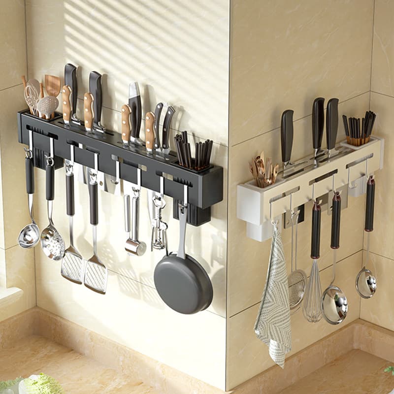 No-Drill Wall-Mounted Kitchen Organizer, Multifunctional Chopstick and Knife Rack for Home Use with Comprehensive Wall Storage