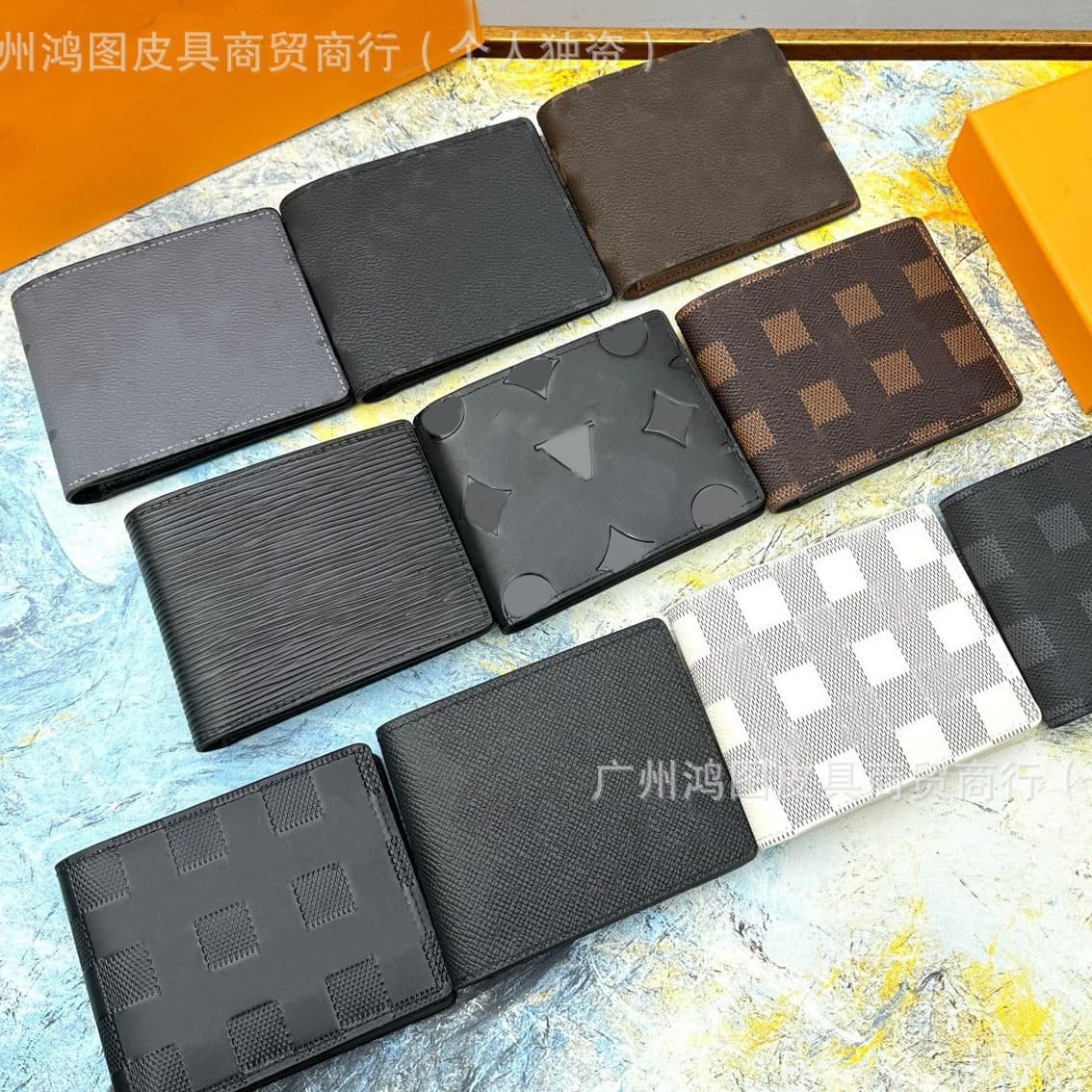 Cross-border supply classic presbyopic short wallet unisex checkerboard leather black money clip with logo