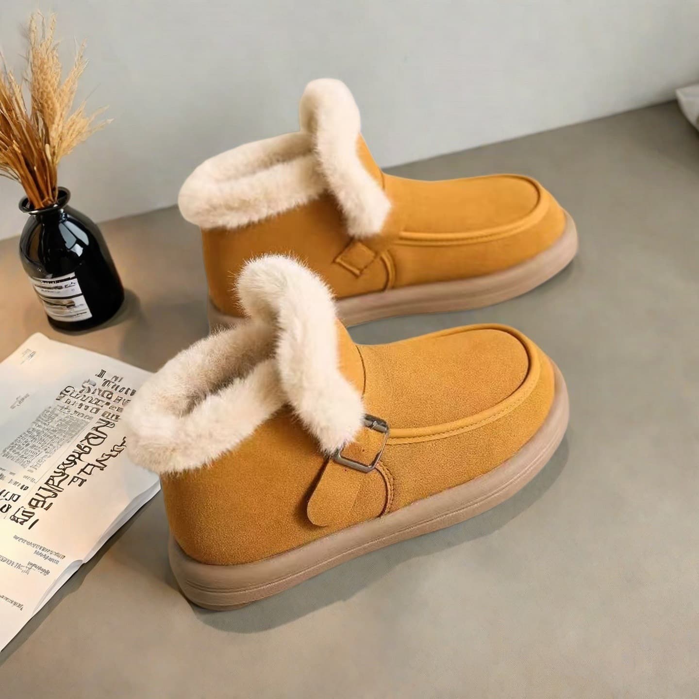 Women's Soft Sole Snow Boots Korean Winter Fur Integrated Versatile Lined Cotton Shoes Warm Casual Ankle Boots Snow Boots