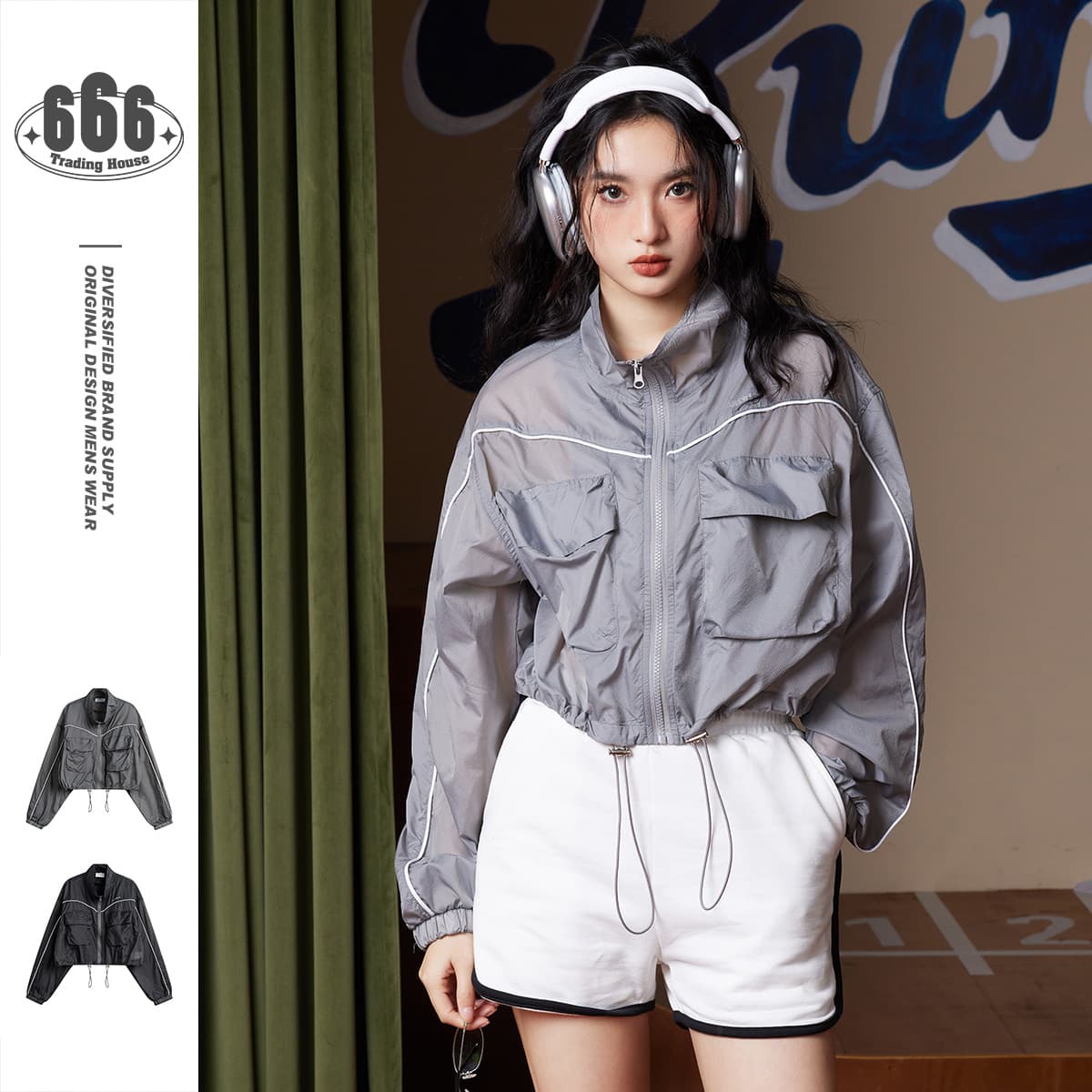 ANSWER ME American sweet and cool hot girl stand collar jacket sun protection top women's short sports fashion brand jacket FS005