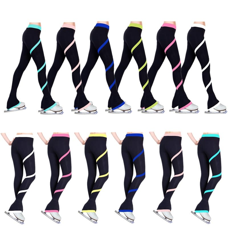 Women's figure skating performance pants suit, ice hockey kids' adult spiral fleece-lined training pants, children's figure skating