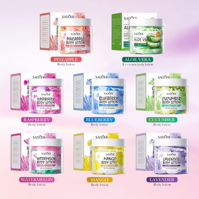Improve dry body care SADOER fruity hydrating soothing body lotion moisturizing cosmetics manufacturer wholesale