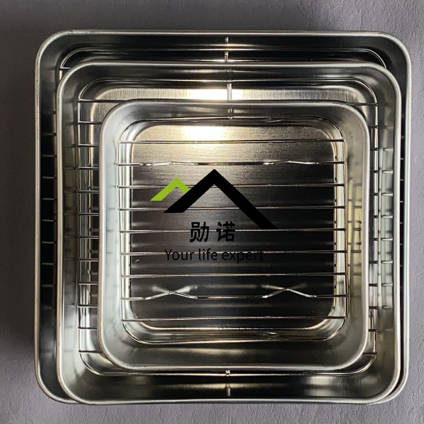 Square Stainless Steel Deep Tray with Draining Rack, Plastic Lid, Dumpling Tray, BBQ Tray, Snack Tray