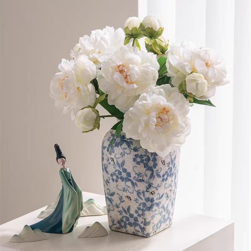 High-end 2-Head Peony Artificial Flower Chinese Style Living Room Decoration Flower Table Flower Arrangement Ornament Peony Fake Flower Bouquet