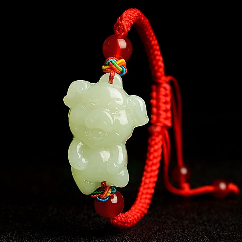 Cartoon Hetian Jade Bracelet Hand-woven Red Rope Year of the Tiger Zodiac Birth Year Jade Bracelet