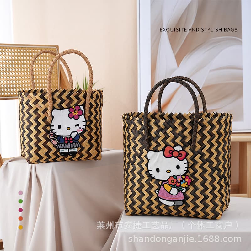 Wavy Stripe Woven Bag Diagonal Shoulder Tote Large Capacity Tote Bag Vacation Beach Bag Versatile Women's Bag