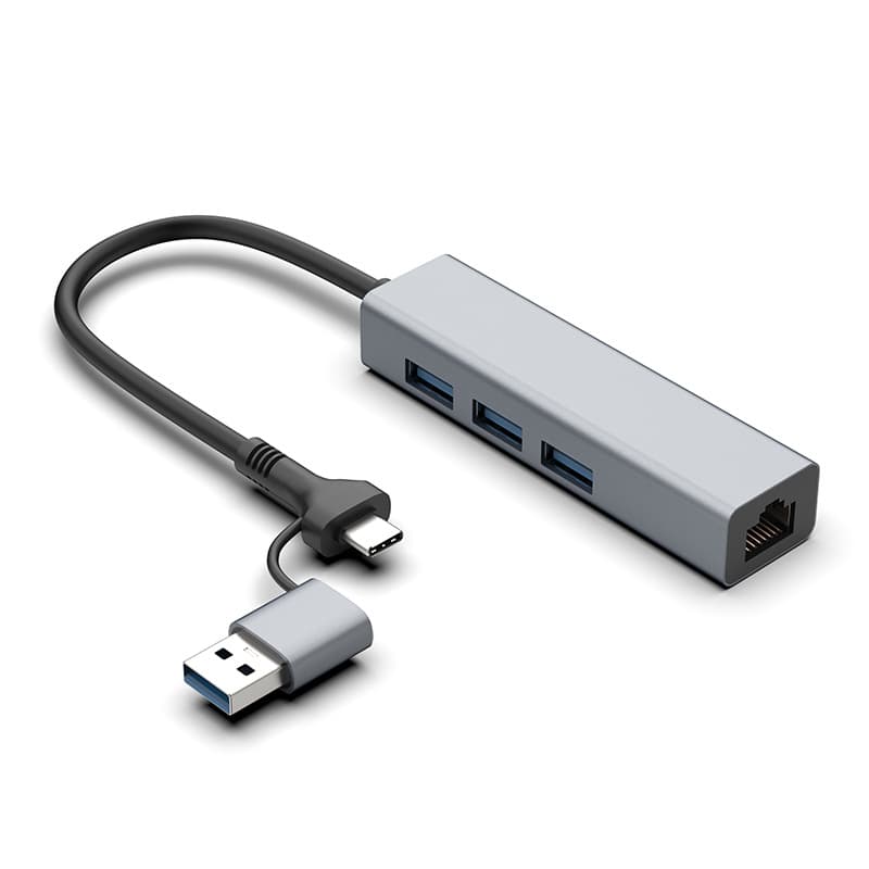 2-in-1 USB Type-C Gigabit RJ45 Wired Network Adapter 3.0 Expansion Hub for Laptop, Phone, and PC